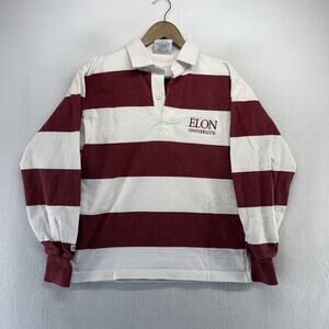 Vintage Elon University Rugby Shirt Men's Small Red White Colorblock Barbarian